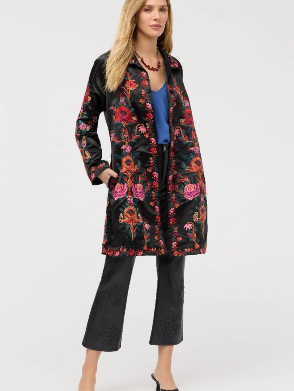 Johnny Was Ajowan Embroidered Floral Snap Front Boho Jacket Coat Small NWT